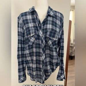 Kut From Kloth Navy Plaid Button-Up Shirt